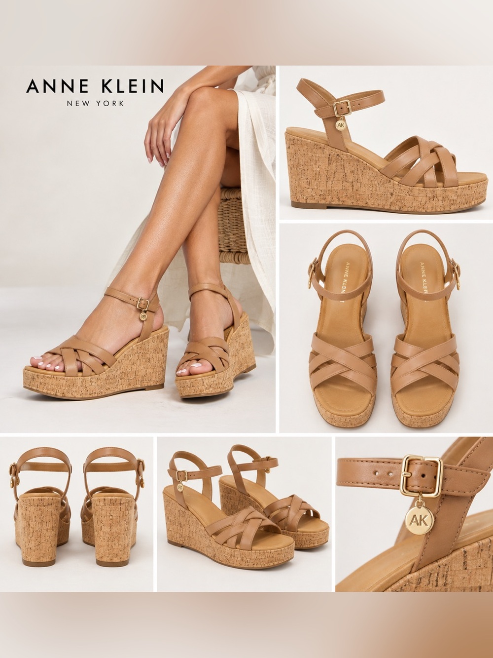 Anne Klein Tan Cork Wedge Platform Sandals Size 8.5 NWT